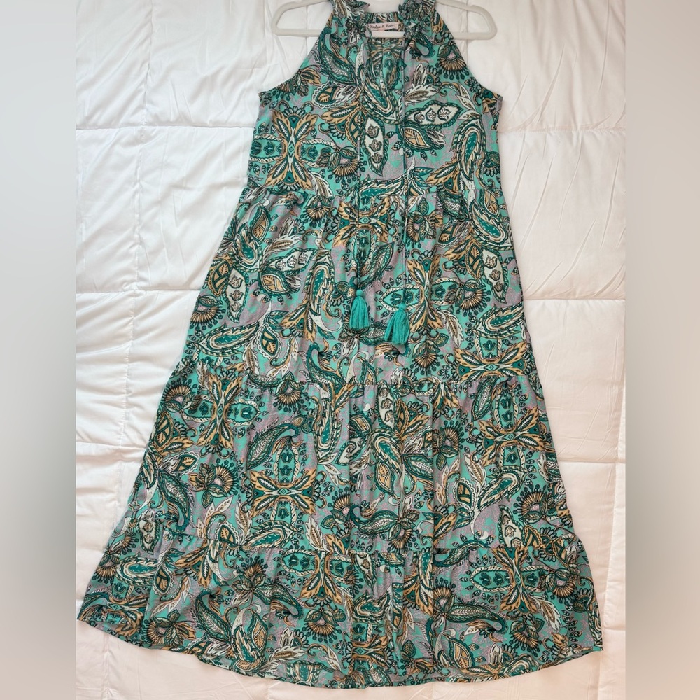Paisley Halter Neck Maxi Dress - Teal and Gold